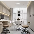 Dental Clinic Interior With Treatment Chair Rolling Stools Computer And Blinds