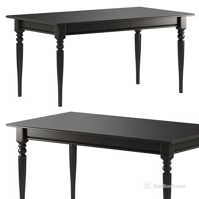Elegant Black Solid Wooden Dining Table With Retro Turned Legs For Home Dining Space 3d model 