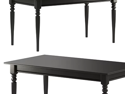 Elegant Black Solid Wooden Dining Table With Retro Turned Legs For Home Dining Space 3d model