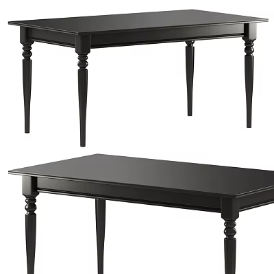 Elegant Black Solid Wooden Dining Table With Retro Turned Legs For Home Dining Space 3d model