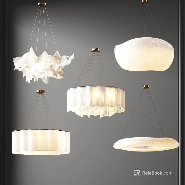 Modern Pendant Lights With Various White Fabric Shade Designs For Interior Decoration 3d model 