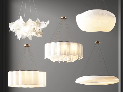 Modern Pendant Lights With Various White Fabric Shade Designs For Interior Decoration 3d model