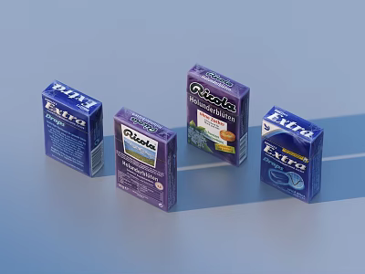 Four Presto Purple Household Product Boxes Displayed On Blue Surface 3d model