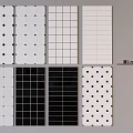 Stylish Floor Tiles Featuring Black White Grid Diamond And Rectangular Patterns 3d model