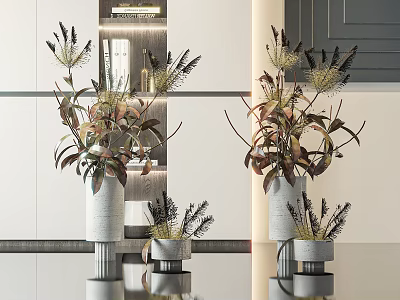 Modern Interior Stylish Vase Flower Arrangements With Potted Plants And Decorative Details 3d model