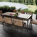 Woven Outdoor Dining Chairs with Wooden Table for Lakeside Patio Garden