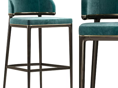 Modern Teal Velvet Bar Stools With Black Metal Legs And Backrest 3d model
