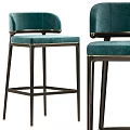 Modern Teal Velvet Bar Stools With Black Metal Legs And Backrest