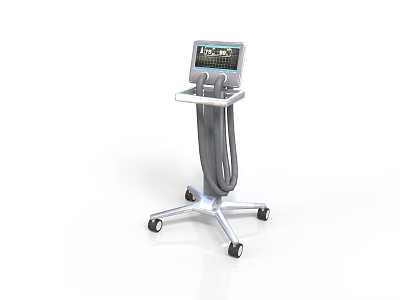 Portable Medical Equipment With Digital Display Screen On Wheeled Stand And Connecting Cables 3d model