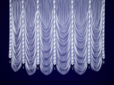 Elegant Light Colored Roman Curtains With Pleated Design And Lace Trim 3d model