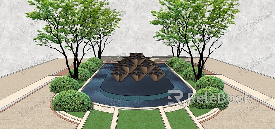 Modern pool water feature model