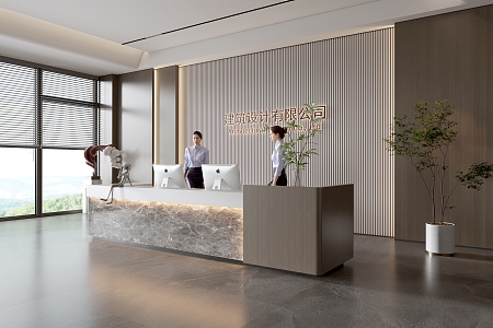 Modern company front desk background wall reception area bar desk reception desk hall simple lobby 3d model