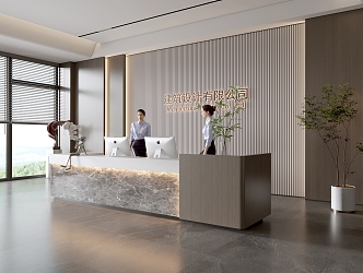 Modern company front desk background wall reception area bar desk reception desk hall simple lobby 3d model