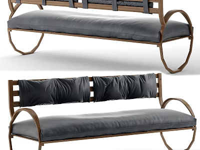 Modern Sectional Sofa With Wooden Frame Black Cushions And Curved Legs Design 3d model