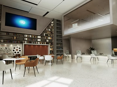 Spacious Modern Service Hall Interior With Service Counters Digital Screens And Waiting Seats 3d model