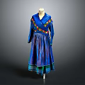 Blue Traditional Dress With Colorful Embroidery Long Sleeves And Layered Skirt