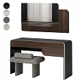 Modern Dark Wood Dressing Table With Mirror Storage Drawers And Upholstered Stool