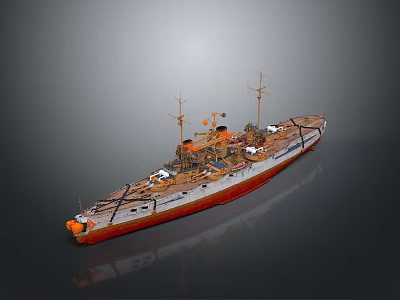 Detailed Model Warship With Orange Hull White Superstructure And Deck Details 3d model