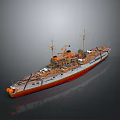 Detailed Model Warship With Orange Hull White Superstructure And Deck Details