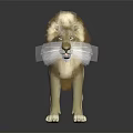 3D Lion Standing With Brown Mane Beige Body White Paws On Black Reflective Surface