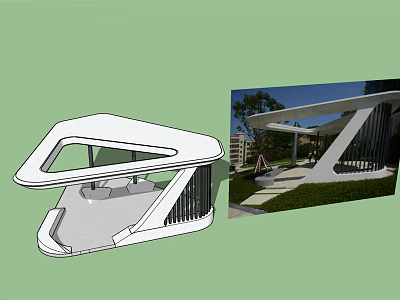 Modern Pergola With Unique Geometric Structure In Outdoor Garden Greenery Area 3d model