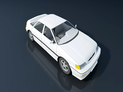White Sedan With Sleek Design Four Door Yellow Headlights And Silver Wheels 3d model