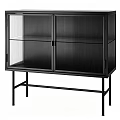Modern Black Sideboard Cabinet With Fluted Glass Doors And Durable Metal Legs For Dining Storage