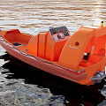 Orange Small Yacht on Rippled Water with Comfortable Seats and Control Console 3d model