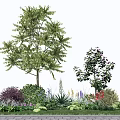 Tall Arbor with Lush Green Foliage Purple Shrubs and Flowers in Garden