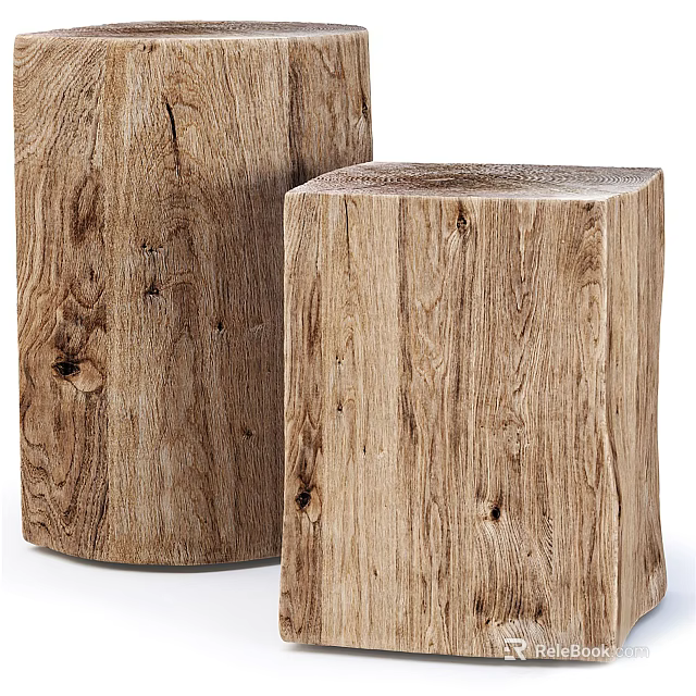 Minimalist Wooden Stools Featuring Natural Log Design And Visible Wood Grain 3d model 