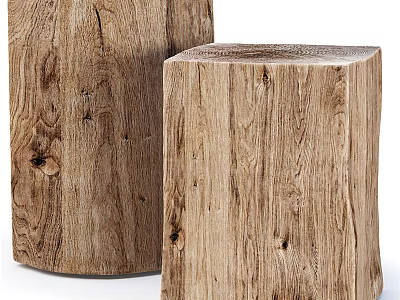 Minimalist Wooden Stools Featuring Natural Log Design And Visible Wood Grain 3d model