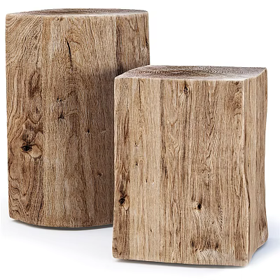 Minimalist Wooden Stools Featuring Natural Log Design And Visible Wood Grain 3d model