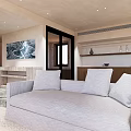 Modern Living Dining Room Interior With Grey Sofa TV Wall And Staircase