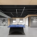 Modern Fitness Gym With Pool Tables And Green Plants In Open Space