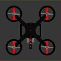 Black Quadcopter Drone Featuring Four Red Blades Landing Gear And Bottom Mounted Equipment