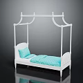 White Four Poster Bed With Blue Bedding And Elegant Frame Design