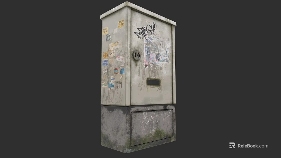 Old Worn Utility Box Covered With Colorful Stickers And Graffiti 3d model 