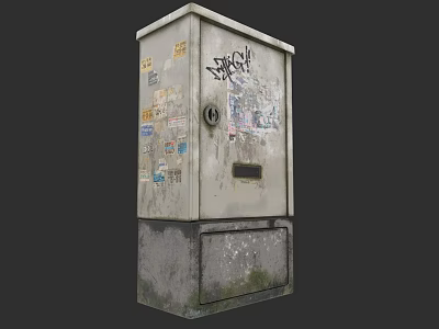 Old Worn Utility Box Covered With Colorful Stickers And Graffiti 3d model