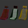 Three Single Seater Sofas with Brown Leather Gray and Yellow Patterned Fabric Upholstery 3d model