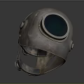 Vintage Diving Helmet With Metallic Surface And Round Viewport Details