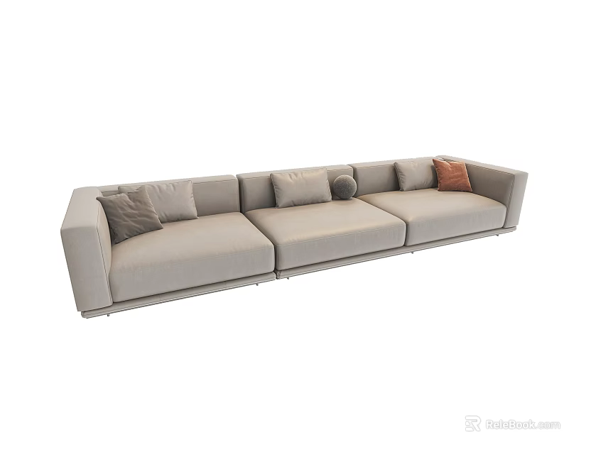 Modern Sectional Sofa With Light Gray Upholstery Plush Cushions And Decorative Pillows 3d model 