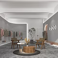 Modern Clothing Store Interior With Clothes Racks Chairs Small Table And Plant