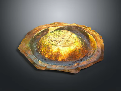Natural Scenic Shell Shaped Rock Formation With Golden Copper Sheen On Dark Background 3d model