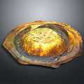 Natural Scenic Shell Shaped Rock Formation With Golden Copper Sheen On Dark Background