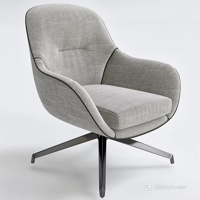 Modern Gray Fabric Leisure Chair With Metal Base And Comfortable Armrests 3d model 