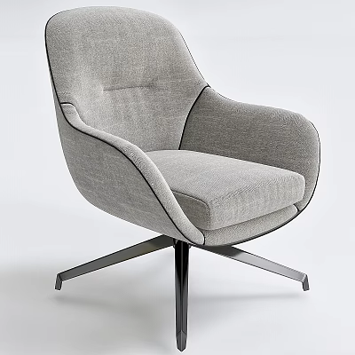Modern Gray Fabric Leisure Chair With Metal Base And Comfortable Armrests 3d model