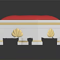 Stylish Sofa Stool With Red Cushion White Body And Golden Shell Decorations