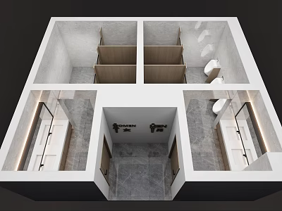 Modern Public Toilet Layout Design With Marble Finish And Separate Men And Women Zones 3d model