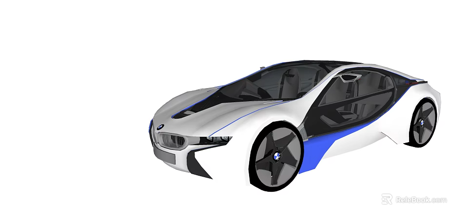 BMW Futuristic Concept Car With White And Blue Sleek Design And Unique Wheels 3d model 