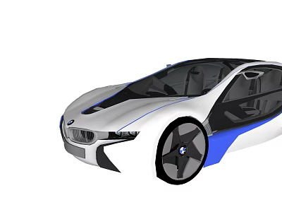 BMW Futuristic Concept Car With White And Blue Sleek Design And Unique Wheels 3d model